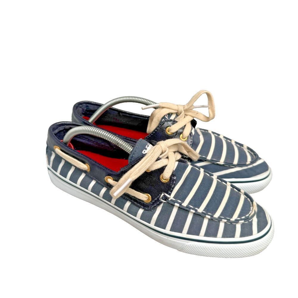 Sperry Top-Sider Biscayne Boat Shoes Navy White Stripes Women’s 7.5M Red Sole